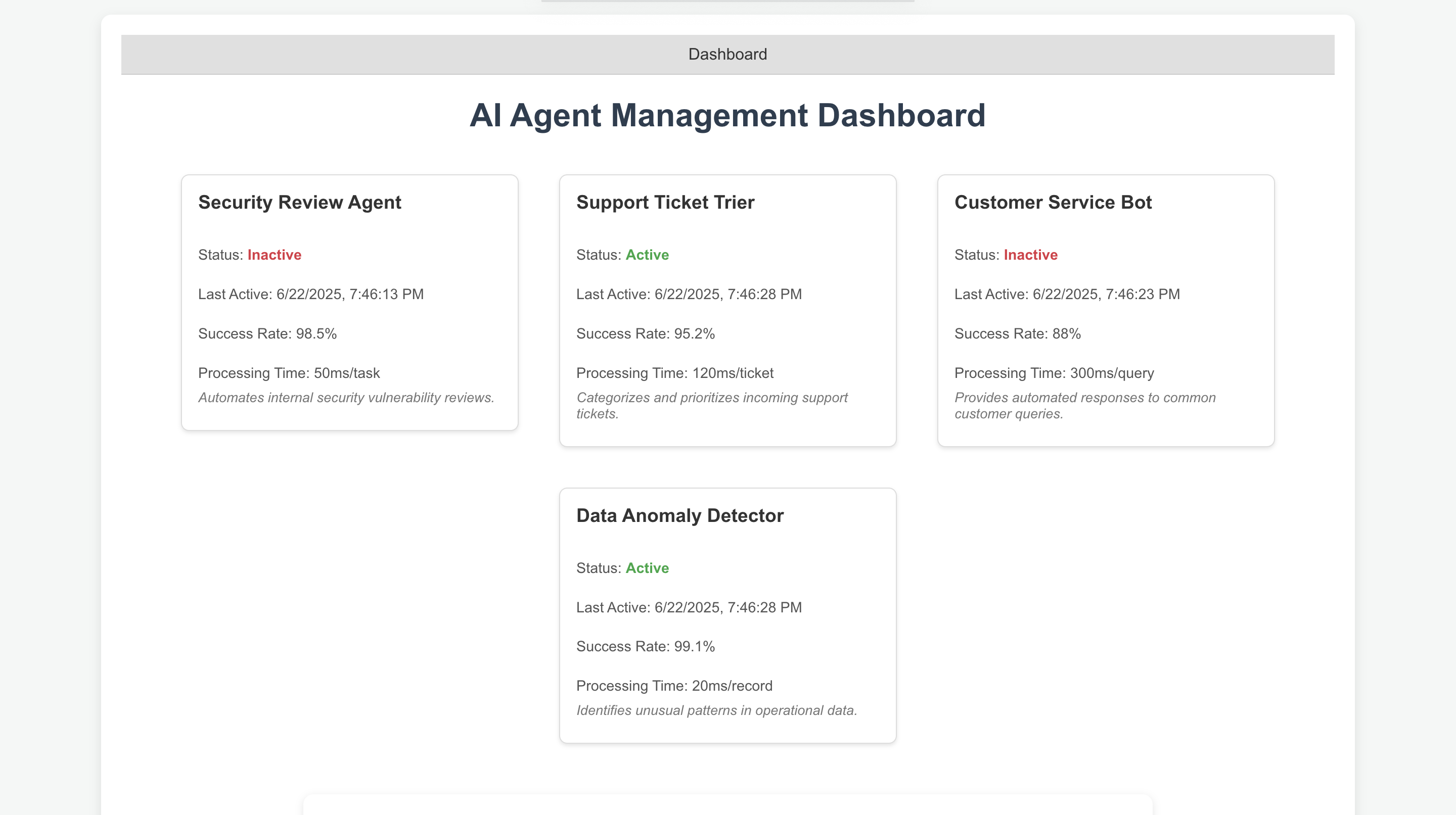 AI Agent Management Dashboard Live Preview