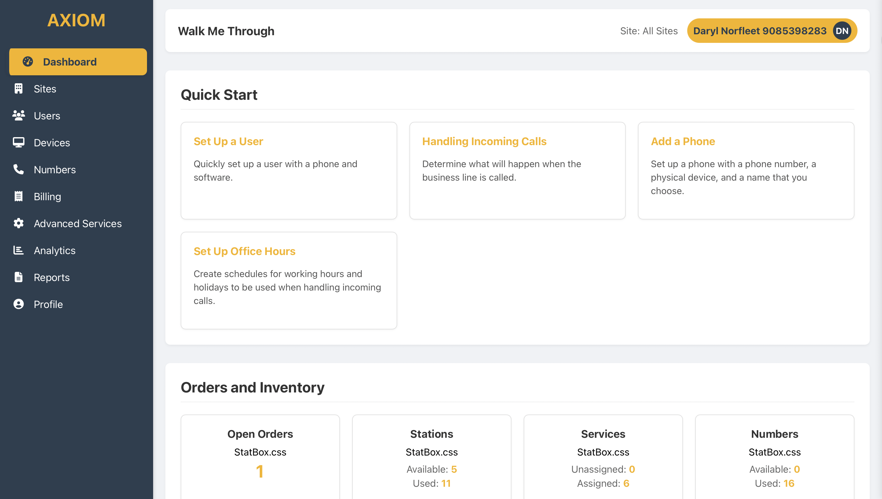 Axiom Dashboard Cloud Communication Management Interface Preview