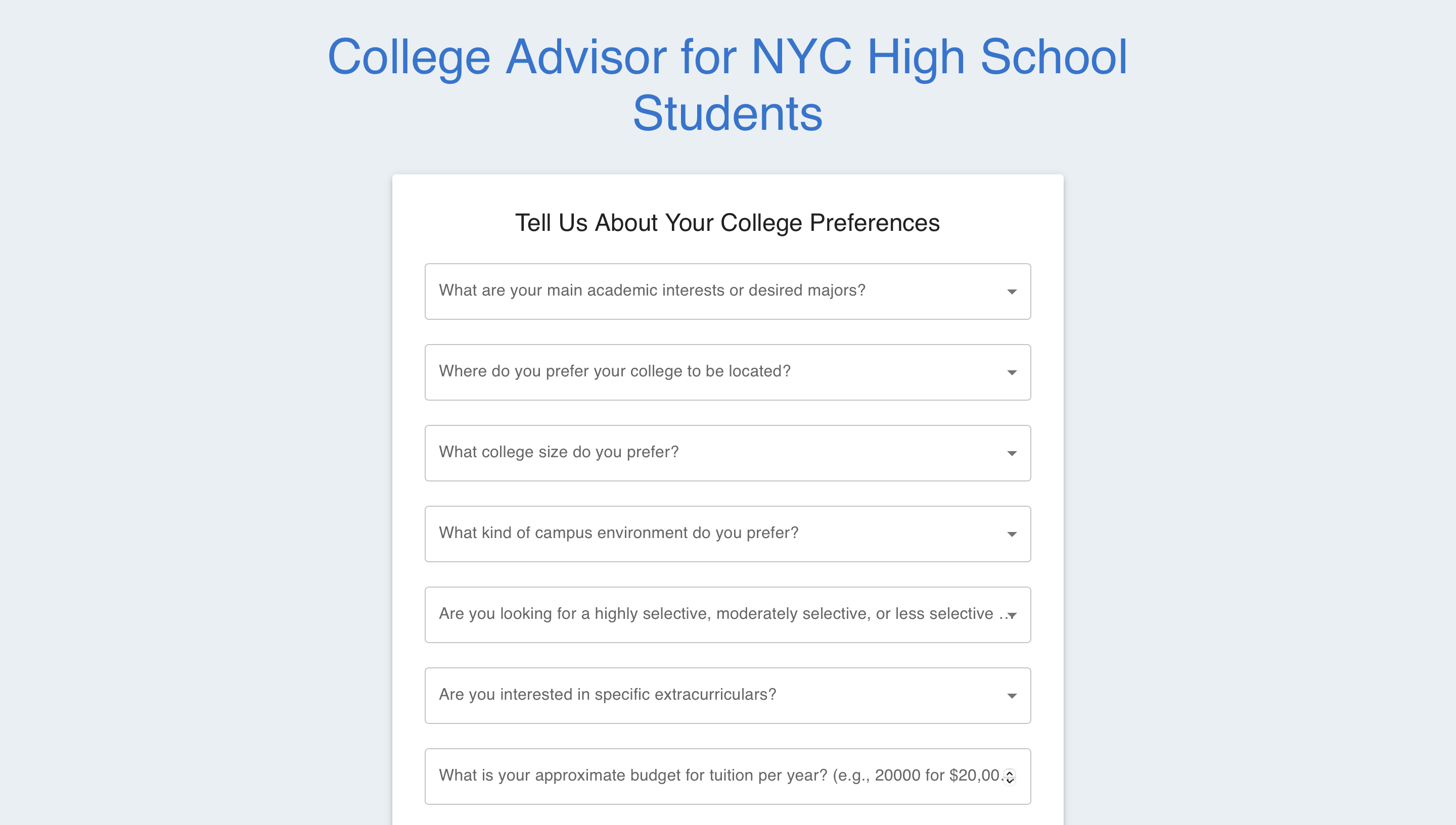 College Advisor Live Preview
