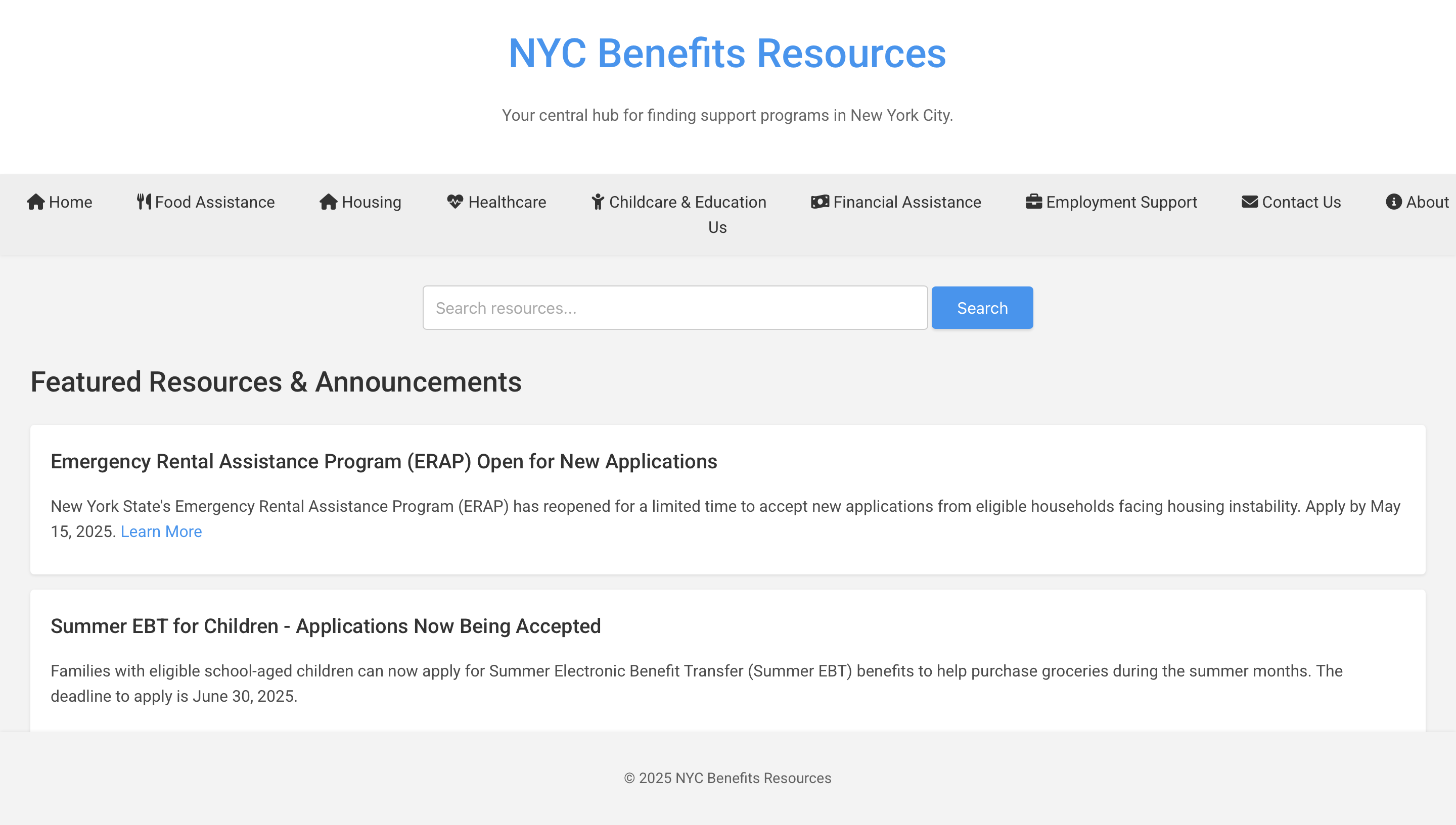 NYC Benefits Resources Website