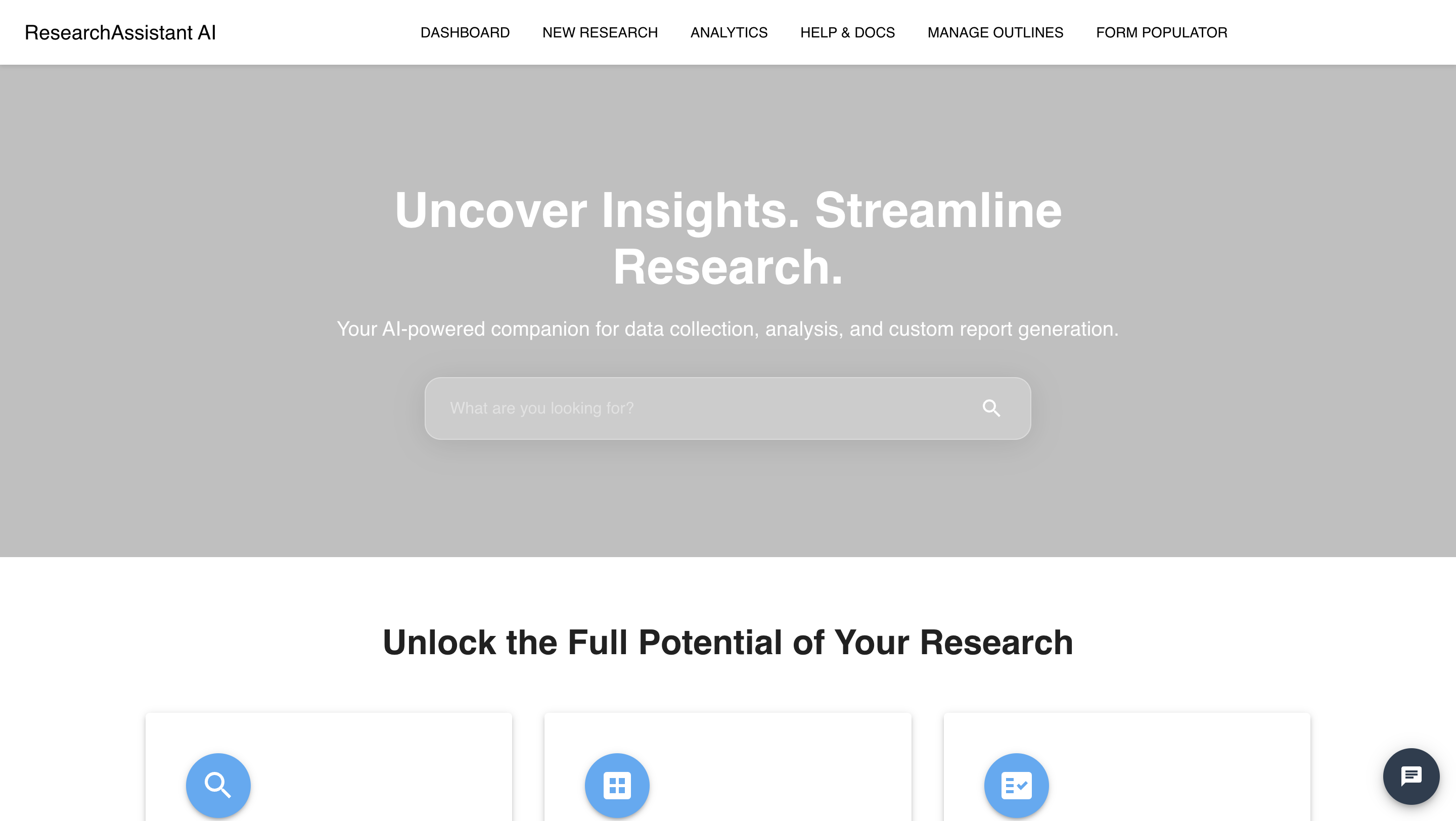 Live Preview of Research Assistant AI Web Application