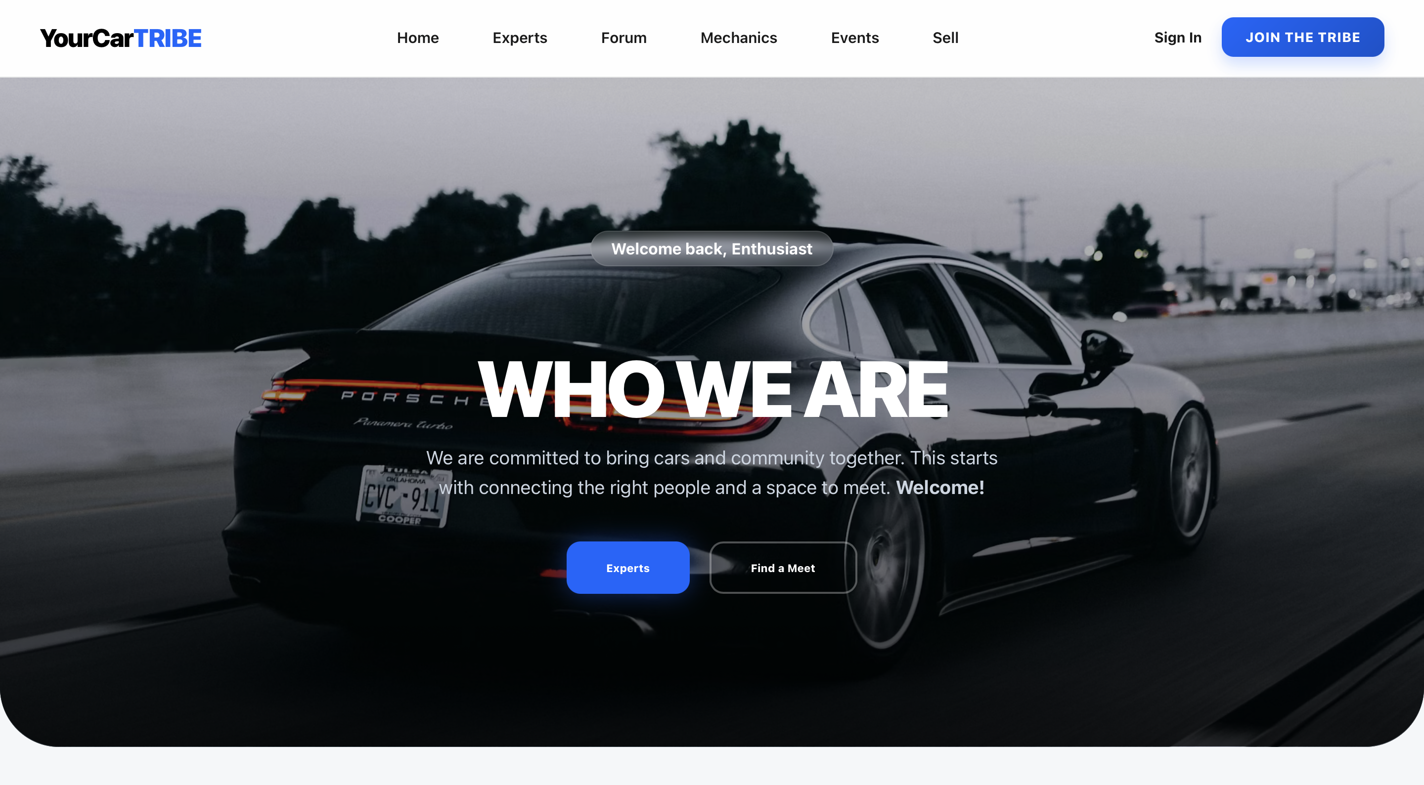 YourCarTRIBE automotive community platform featuring experts, marketplace listings, and car events